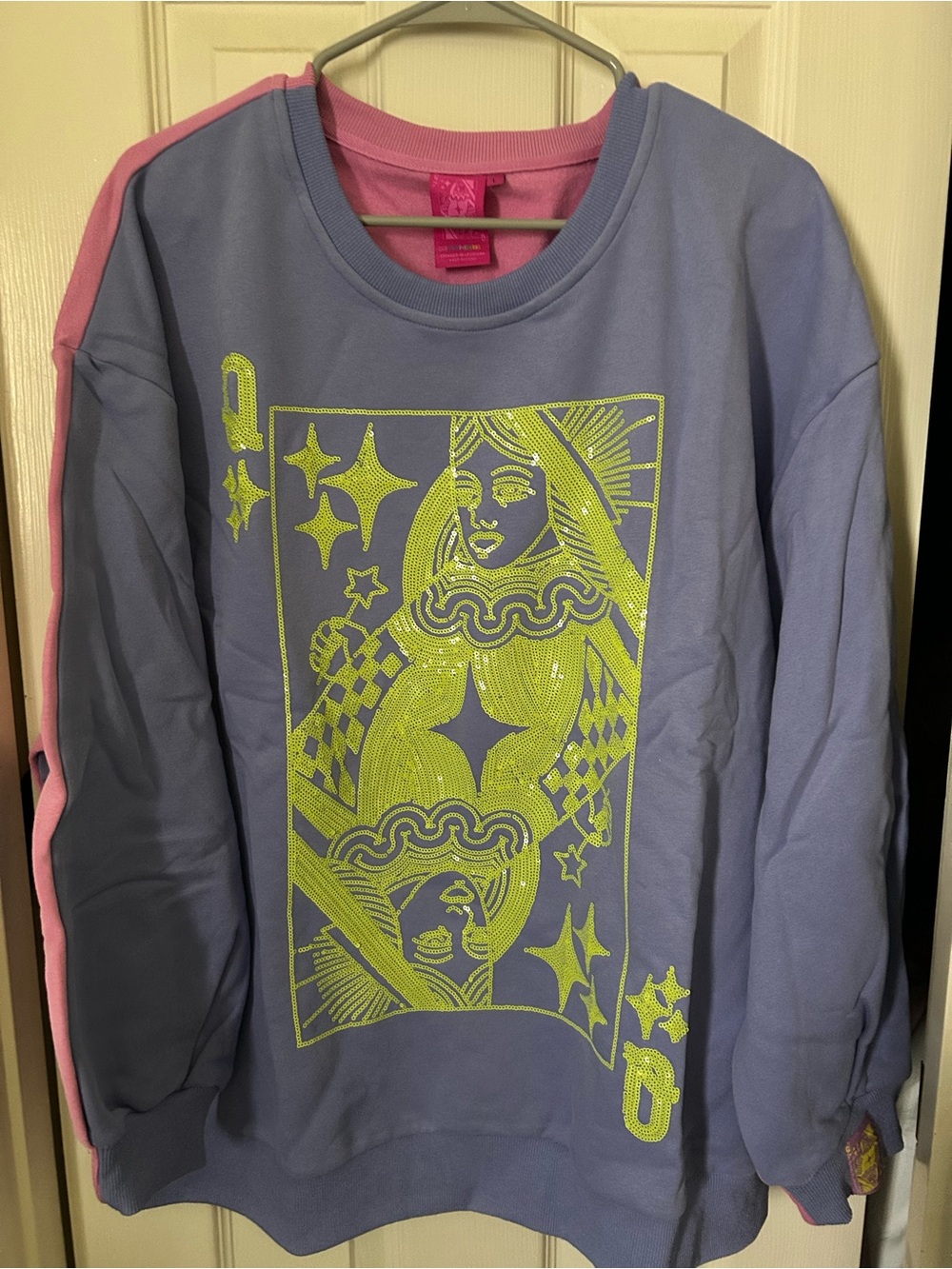 QUEEN OF SPARKLES Lavender & Pink Graphic Sweatshirt with Neon Yellow Print